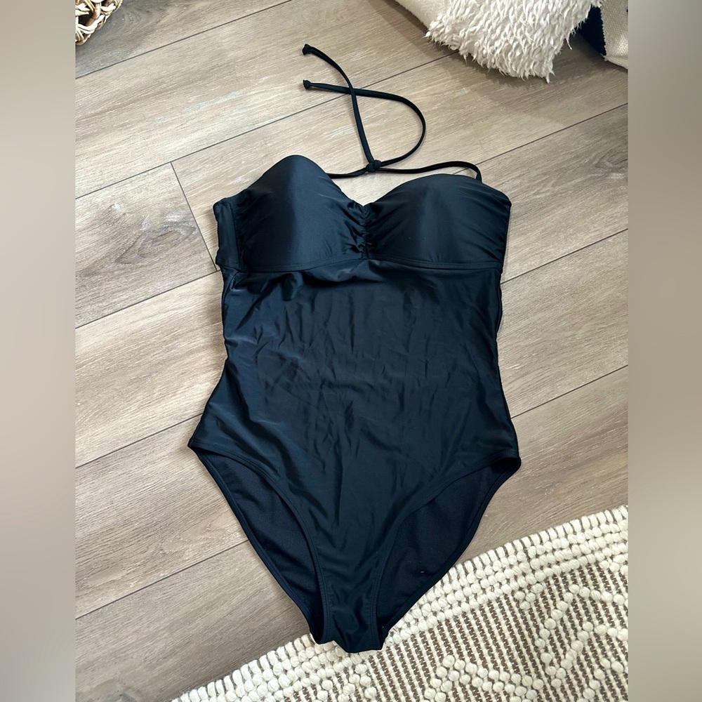 ☀️ Old Navy Black Bandeau CinchOne Piece Swimsuit | Womens Size XL (NEW)